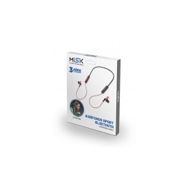 Misik Audífonos Intrauriculares Deportivos con Micrófono MH608, Inalámbrico, Bluetooth, Negro/Rojo